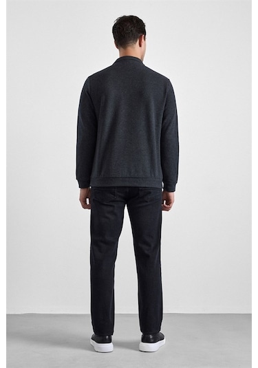 Süvari Antrasit Regular Düz Fermuarlı Polo Yaka Sweatshirt Sw2013700011-s08