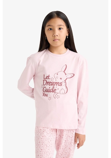 Defacto Kız Çocuk Regular Fit 2li Pijama Takımı Baskılı Uzun Kollu Üst Desenli Uzun Alt F6215a825wnpn688 Pembe