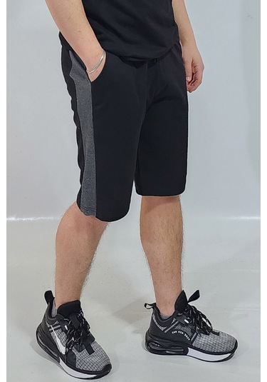 Erkek Siyah Yandan Şerit Detaylı Şort Siyah - Antrasit