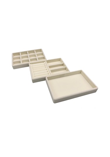 Yerli Üretim Süet Kumaş Krem Renk 3 Lü Takım Çekmeçe İçi Krem