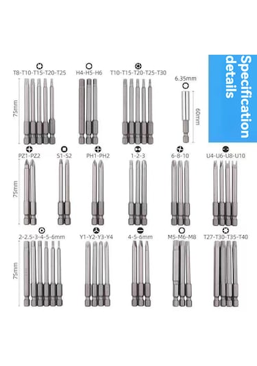 50 Parça Tornavida Ucu Seti Düz - Yıldız - Torx - Allen - Ribe