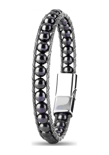 Fm Hematit Doğaltaş Ve Çelik Halat Örme Bileklik 31832b2dh2 Siyah
