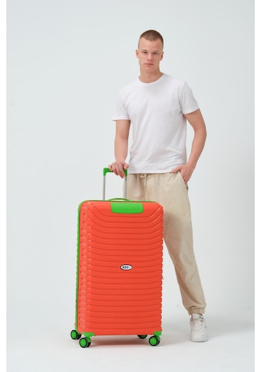 Keo-plus Turuncu-yeşil Büyük Boy Silikon Pp Kırılmaz Valiz Turuncu - Yeşil