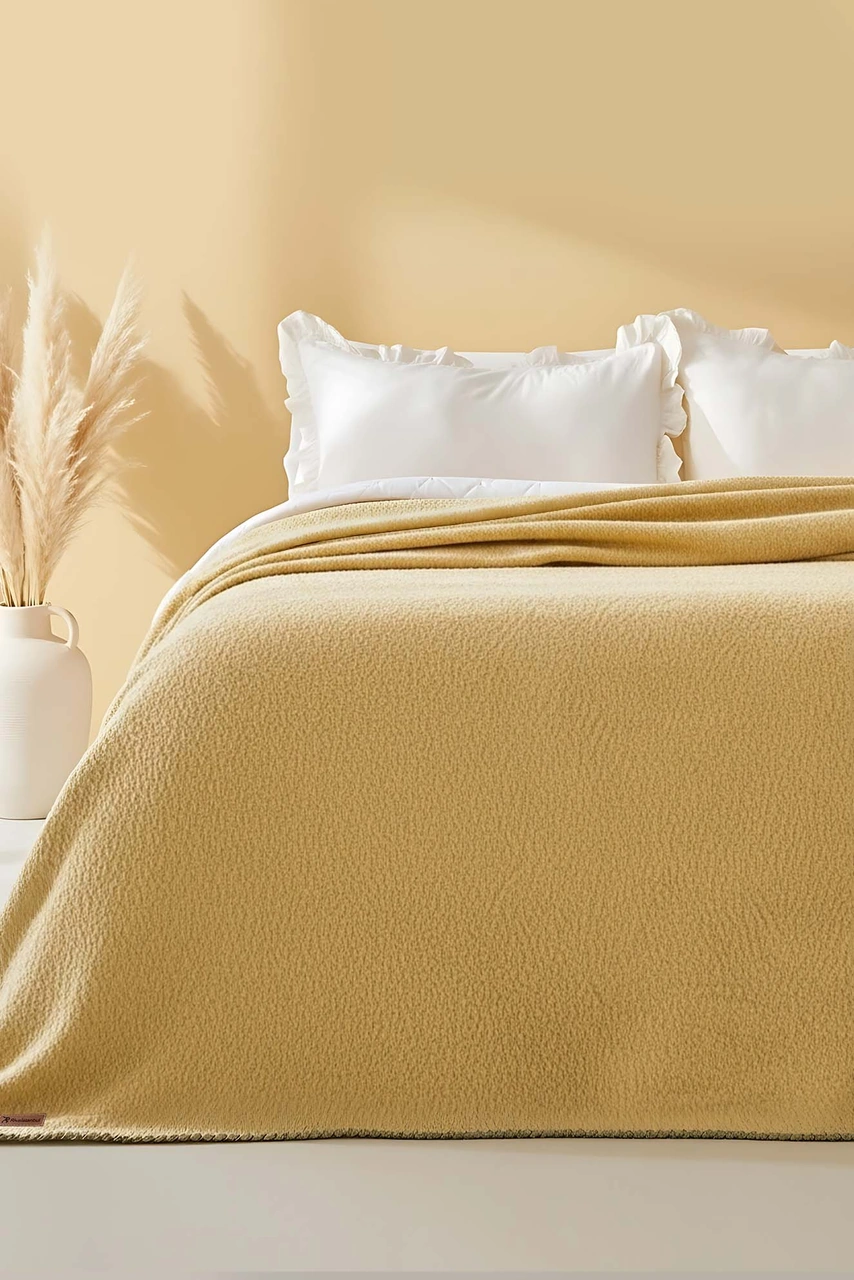 Hardal Valencia Sherpa Çift Kişilik Peluş Battaniye Hardal