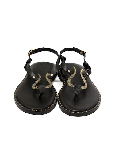 19 Black Sandalet Kadın 22082 Myconian 2025 Greek Sandal Siyah