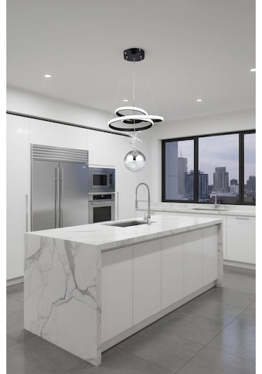 Parla Tek Top Led Sarkıt Avize,siyah3 Renk Yanabilen Led Avize, Modern Salon Oda Led Avize Siyah