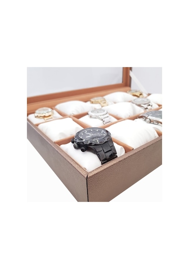 Chavin 15 Li Diamond Bronz Deri Ahşap Camlı Saat Kutusu St15-58