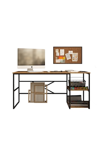 Robinhome Robin Home Atlantis Metal Ofis Büro Çalışma Masası Raflı 160Cm As Açık Kahverengi