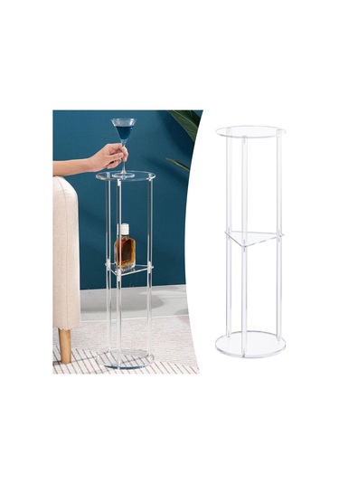 Suntek Şeffaf Akrilik Sehpa Yuvarlak Başucu Sehpası Balkon Ev