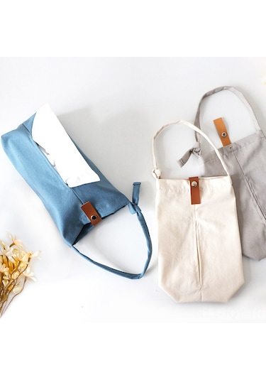 Youmex Beyaz Kanvas Bez Mendil Kutusu - Otomobil Ve Salon İçin Asılı Kullanim - Dayanikli Materyal - Logo Tasarimi