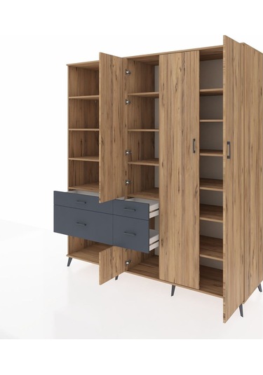 Kronos Dolap 14 Raflı 4 Çekmeceli 4 Kapaklı 220x59x243 Çam-çam/antrasit Atlas Çam/antrasıt