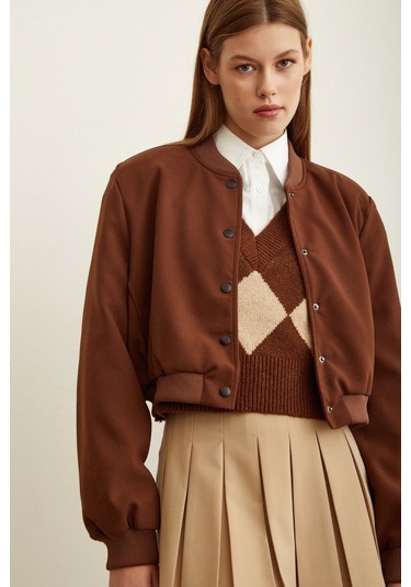 Never More Astarlı Çıt Çıtlı Mont Kahve Kahverengi