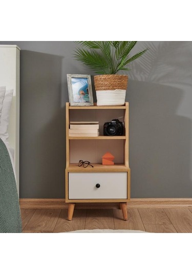 Just Home Melek Tek Çekmeceli Komodin - Safir Meşe / Beyaz Safir Meşe