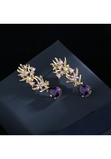 100 % Gerçek 14 K Altın Ametist Damla Küpe Kadınlar Için Aros Mujer Oreja Doğal Mor Ametist Taş Orecchini Küpe Dişiler