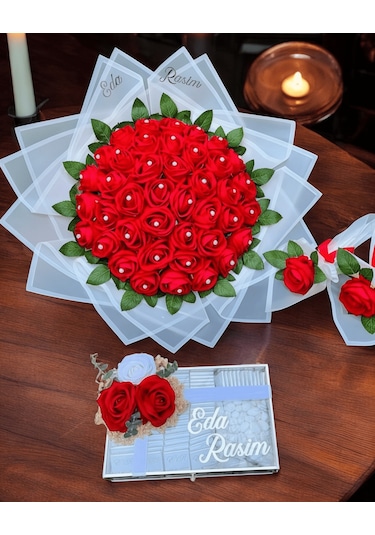 Flavi Gold Söz Nişan Kız İsteme Çikolatası Ve İsteme Çiçeği Seti Altın - Gümüş