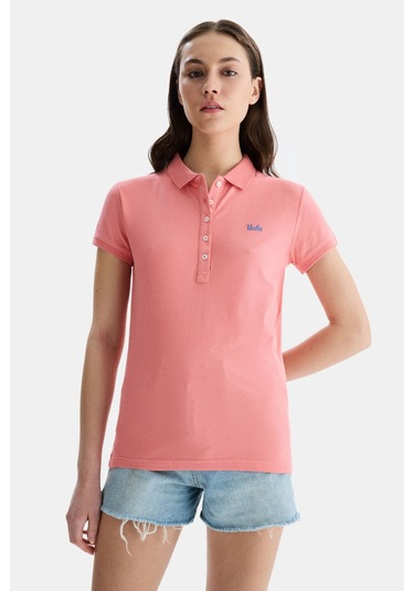 Ucla Shaver Pembe Polo Yaka Nakışlı Standard Fit Kadın Tshirt Pembe
