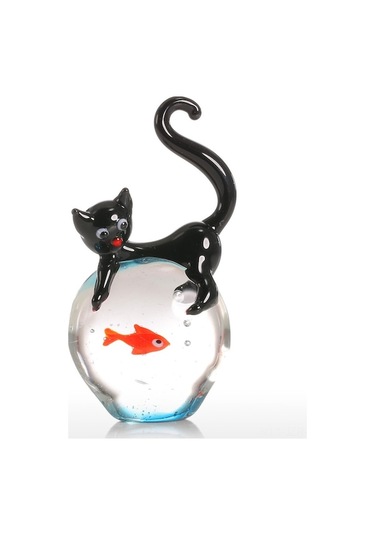 Xianwen Geeroyoo "el Yapımı Cam Heykel: Meraklı Kedi Ve Renkli