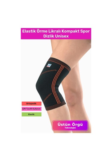 Ortopedik Koruyucu Çift Taraflı Kullanılabilen Elastik Örme Likralı Kompakt Spor Dizlik Unisex Lacivert Turuncu Lacivert - Turuncu