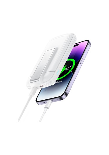 003 10000mah Güç Bankası Katlanabilir 15w Manyetik Kablosuz Şarj Cihazı Telefon Standı Beyaz