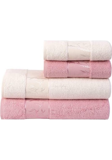 Romans Bambu 4Lü Banyo Havlu Takımı Pembe/Krem