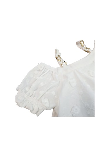 İspanyol Paça Pantolonlu Keten Kız Çocuk Takım Beyaz