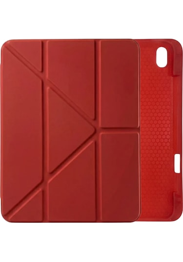 Ps Apple Uyumlu iPad A16 / 10.9 10. Nesil Tri Folding Standlı Kılıf - Kırmızı Kapaklı Kılıf
