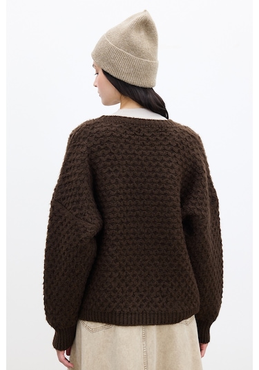 Desenli Örgü Triko Kazak Acı Kahve Acı Kahverengi