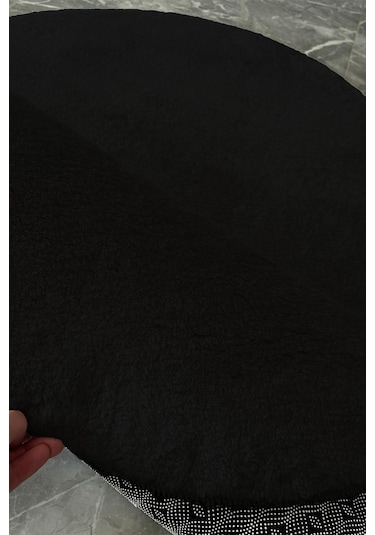 Post Peluş Yumuşak Oval Halı Tüylü Halı Kaymaz Taban Konforlu Dekoratif Yıkanabilir Yolluk Siyah