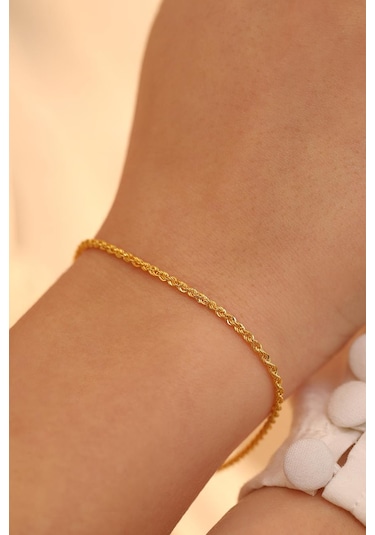 14 Ayar Altın Orta Kalın Halat Zincir Bileklik Sarı Altın