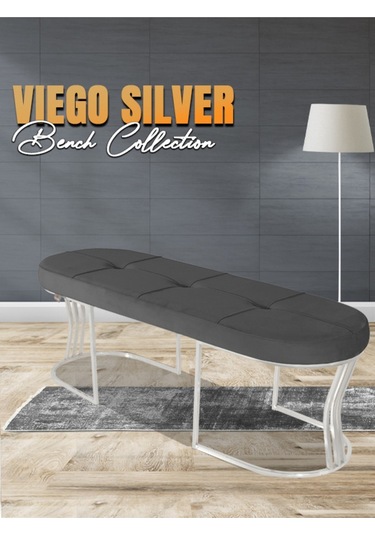 Viego Silver Collection- Gri Kapitoneli Chester Model Puf & Bench & Koltuk & Uzun Makyaj Puff & Yatak Ucu