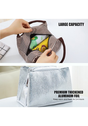 Skycity Pembe Çizgili Isı Yalıtımlı Öğle Yemeği Çantası - Oxford Kumaş + Alüminyum Folyo, 23x16x15 Cm, Hafif Taşınabilir, Büyük Kapasite Çok Renkli