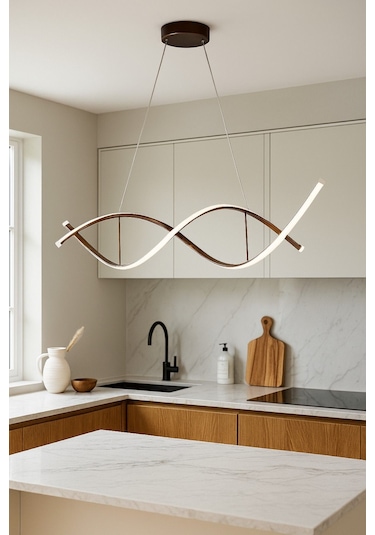 Lumora Kahverengi Modern Tasarım Beyaz Ledli Cafe - Mutfak - Salon 2 Li Led Avize Kahverengi