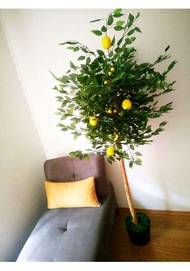 Yapay Sarı Limon Ağacı 1.70 Mt Boy Büyük Meyveli Gerçek Görünümlü