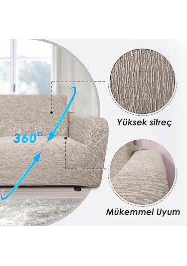 Jakarlı 3 3 1 1 Lastikli Kanepe Örtüsü Lastikli Koltuk Örtüsü Koltuk Kılıfı Takımı Kahve