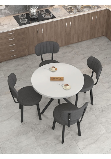Mygusi Azra Mutfak Masa Takımı 90 Cm Masa Beyaz Masa + 4 Sandalye Antrasit