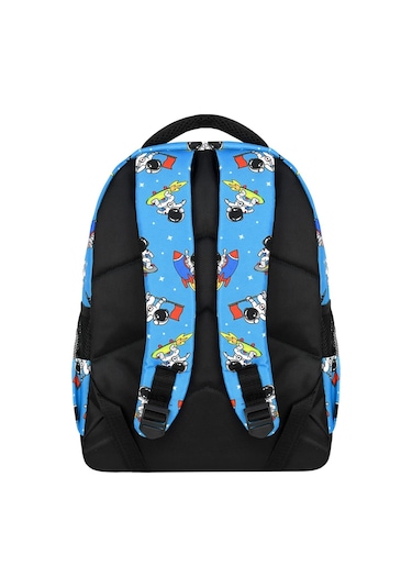 Waddell Lisanslı Siyah-mavi Astronot Desenli Erkek Çocuk İlkokul Sırt Çantası Ve Beslenme Çantası