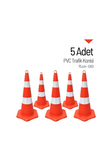 5'li Pvc Trafik Konisi Seti 75 Cm Eko Trafik Dubası-3622