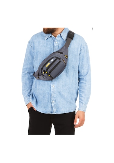 Newish Polo Erkek Usb Kulaklık Çıkışlı Crossbody Çapraz Göğüs Omuz Ve Bel Çantası New328 Gri