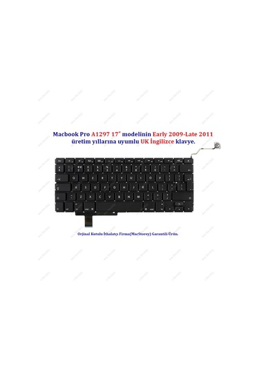 Apple Uyumlu MacBook Pro İle 17inc A1297 Klavye Tuş Takımı Uk-ingilizce