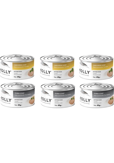 Molly 2 Çeşit Karma Kitten Yavru Kedi Konservesi 85 Gr. X 6 Adet