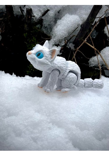 Kedi Oyuncak Mavi Gözlü Beyaz 3d Hareketli Organik Vip - Orta Boy