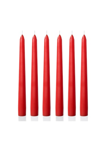6 Lı Kısa Kırmızı Konik Şamdan Mum Yükseklik 18 Cm Kirmızı