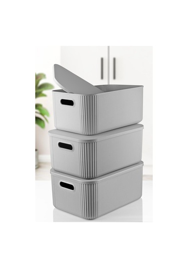 3'lü Set Çok Amaçlı Düzenleyici Depolama Kutusu Gri 13,4lt