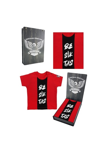 Beşiktaş Kırmızı Bebek T-shirt Ahşap Kutulu Kırmızı