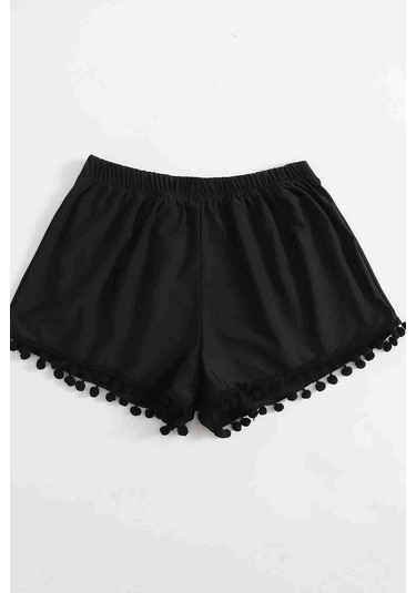 Alpinmoda Ponponlu Şık Deniz Şortu Ms43433 Siyah