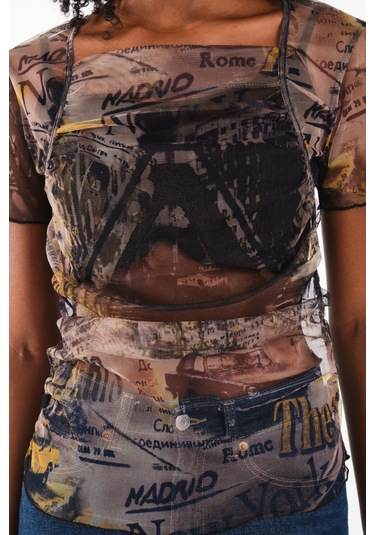 Kare Yaka Tül Bluz Yeşil