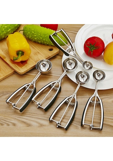 Cbtx Paslanmaz Çelik Silikon Siyah Saplı Dondurma Kaşığı, Boyut: 55mm