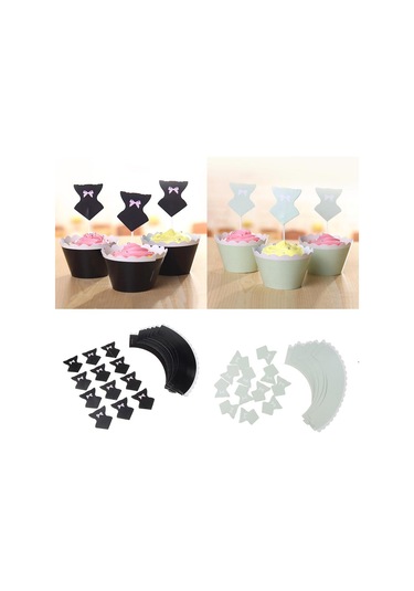 Homyl 12 Takım Cupcake Ve Paketleyici Dekor Kek Pişirme Siyah