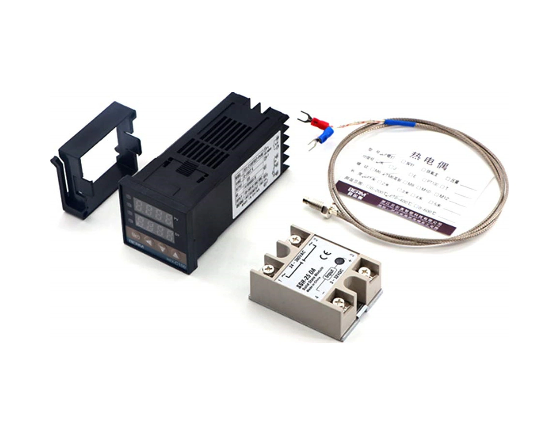 Mufunye Pıd Sıcaklık Kontrolör Seti: Rex-c100 + Ssr-25da + M6 1m Termokablo - Akıllı Kontrol, Sayısal Gösterge, Çift Ekran 0-400 C