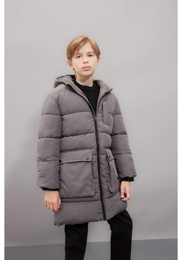 DeFacto Erkek Çocuk Su İtici Kapüşonlu Fermuarlı Cepli Polar Astarlı Parka C8801A824CWAR129